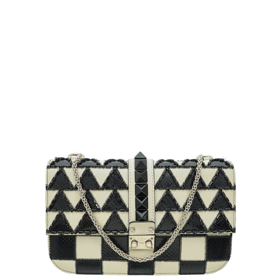 Valentino Bicolor Glam Lock Monochrome Geometric Beaded Medium Bag