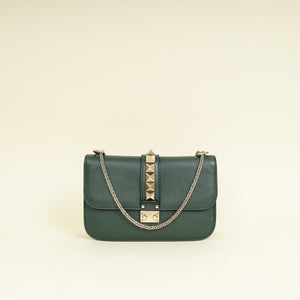 Valentino Forest Green Glam Lock Medium Flap Bag