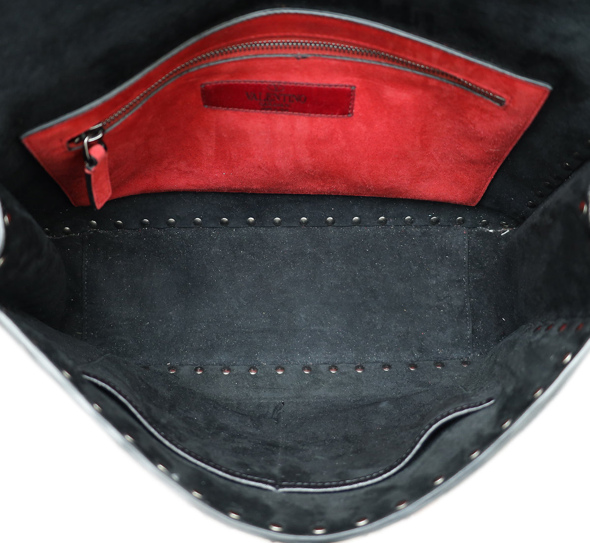 Valentino Black Spike Rockstud Flap Large Shoulder Bag