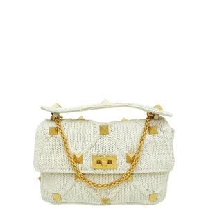 Valentino Ecru Roman Stud Knitted Shoulder Bag Large