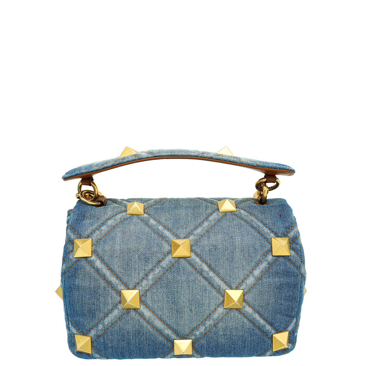 Valentino Bicolor Denim Roman Stud Top Handle Flap Bag-Valentino-THE CLOSET