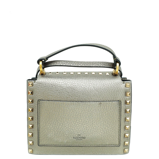 Valentino Metallic Greyish Olive Rockstud Top Handle Convertible Flap Bag