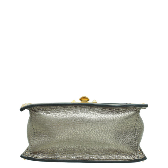 Valentino Metallic Greyish Olive Rockstud Top Handle Convertible Flap Bag