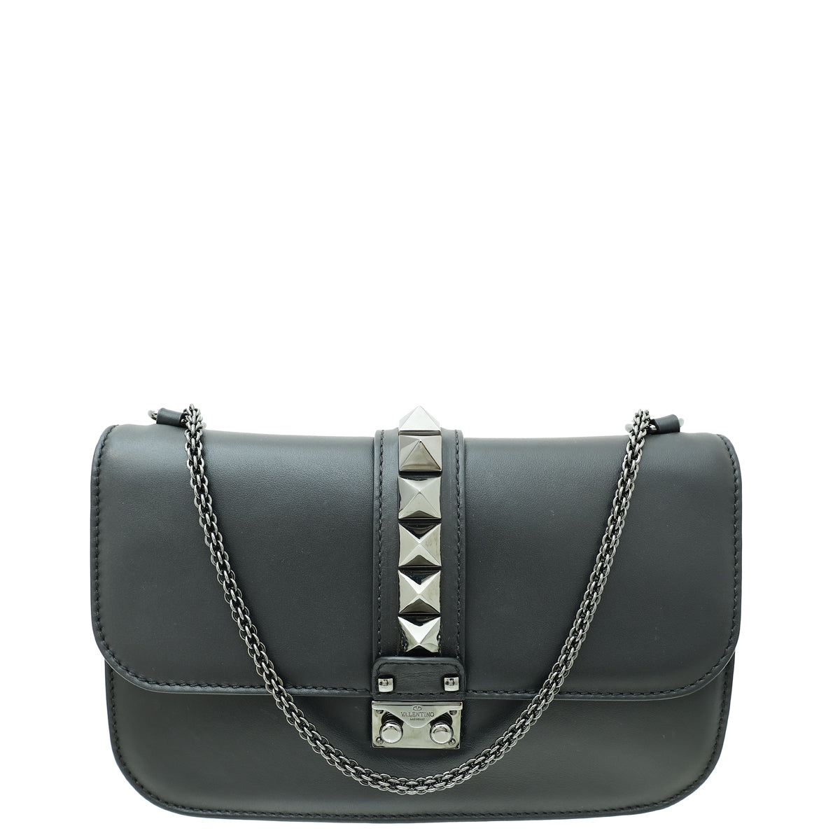 Valentino Black Noir Glam Lock Rockstud Medium Chain Bag-Valentino-THE CLOSET