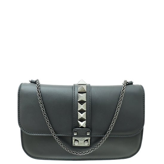 Valentino  Black Noir Glam Lock Rockstud Medium Chain Bag