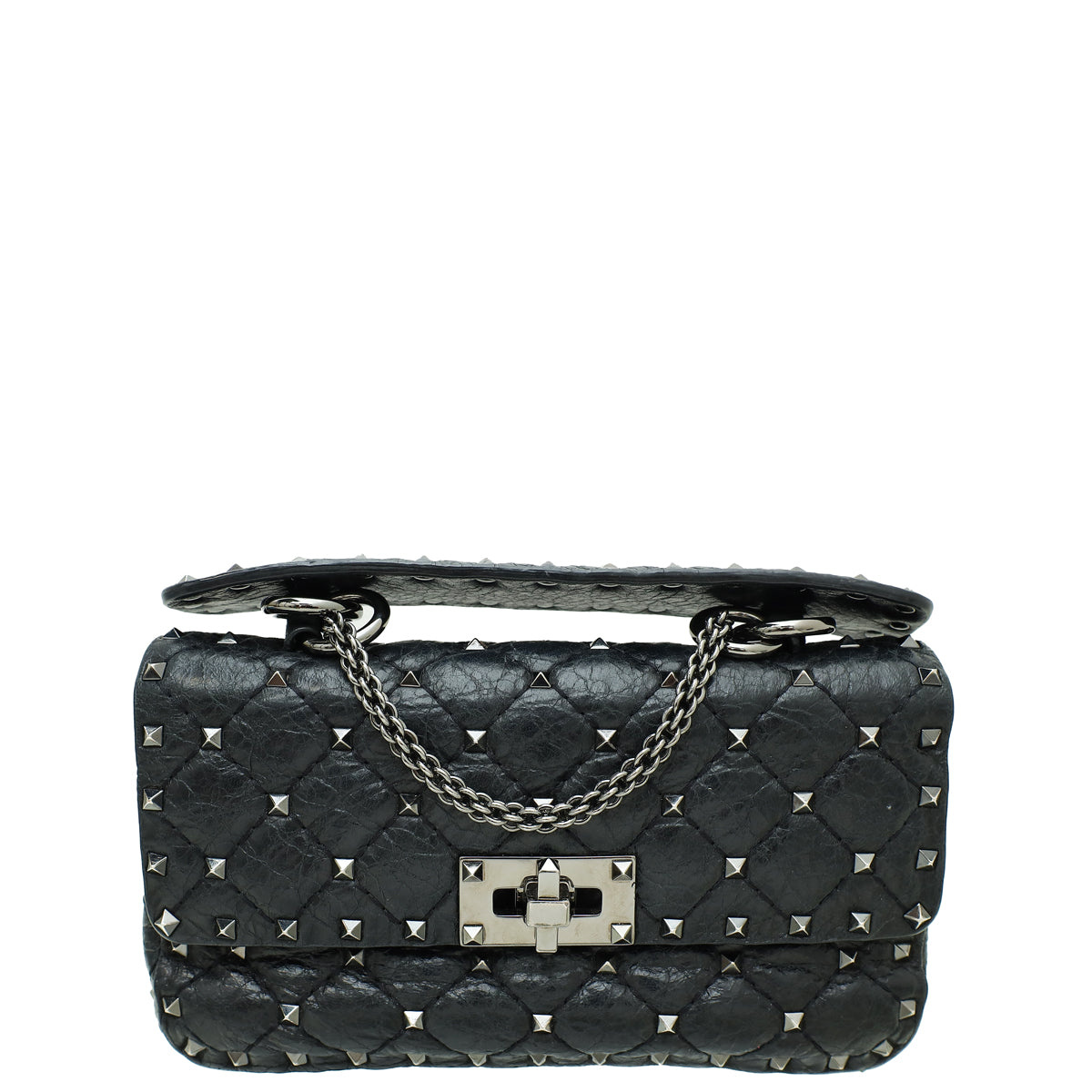 Valentino Black Rockstud Spike Flap Small Chain Bag-Valentino-THE CLOSET