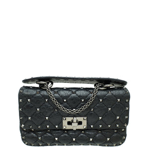 Valentino Black Rockstud Spike Flap Small Chain Bag