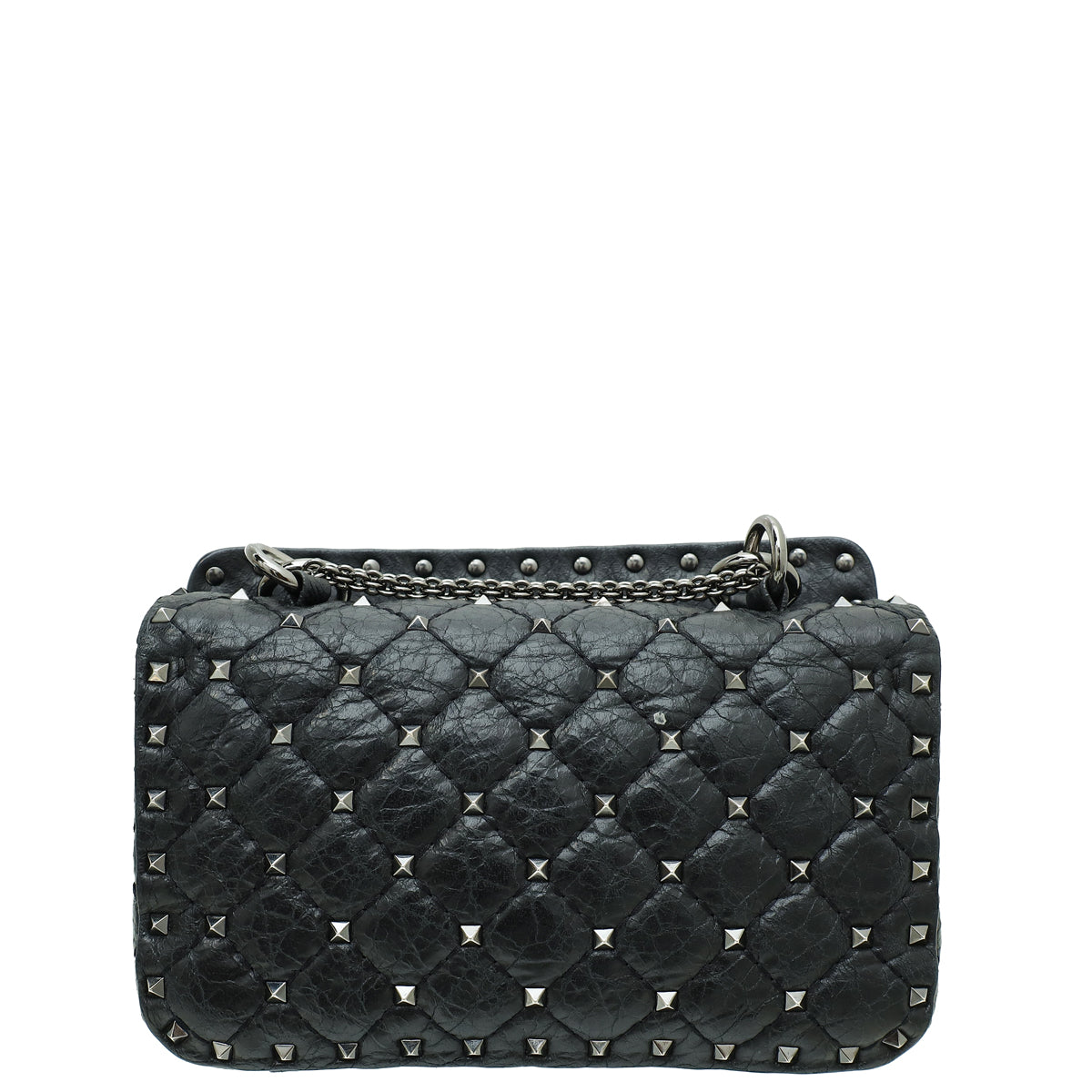 Valentino Black Rockstud Spike Flap Small Chain Bag-Valentino-THE CLOSET