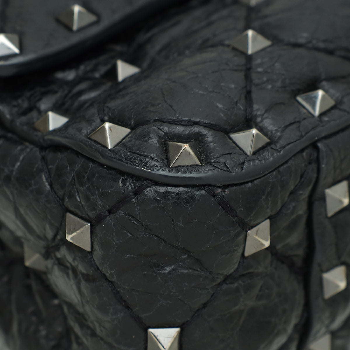 Valentino Black Rockstud Spike Flap Small Chain Bag