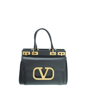 Valentino Black Mini Rockstud Alcove Top-Handle Bag