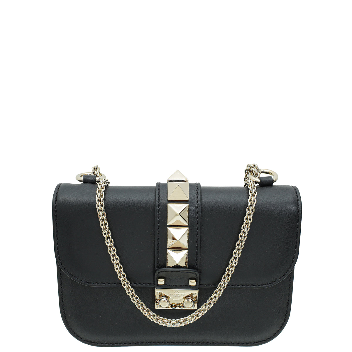 Valentino Black Rockstud Glam Lock Flap Small Bag