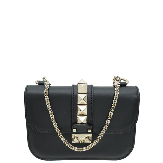 Valentino Black Rockstud Glam Lock Flap Small Bag