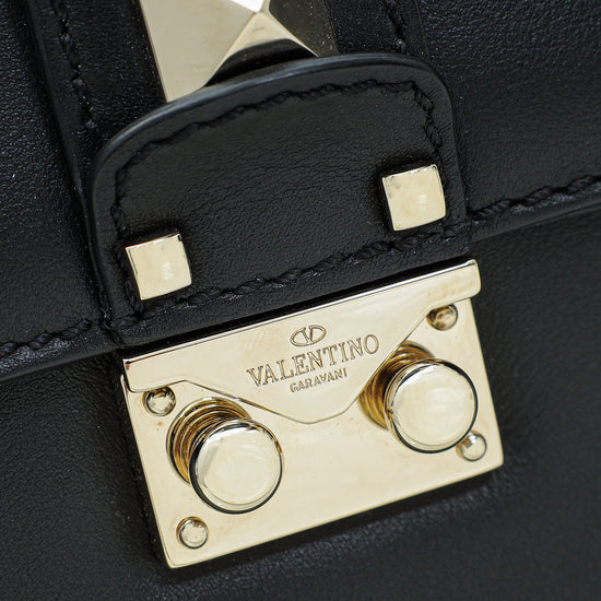 Valentino Black Rockstud Glam Lock Flap Small Bag