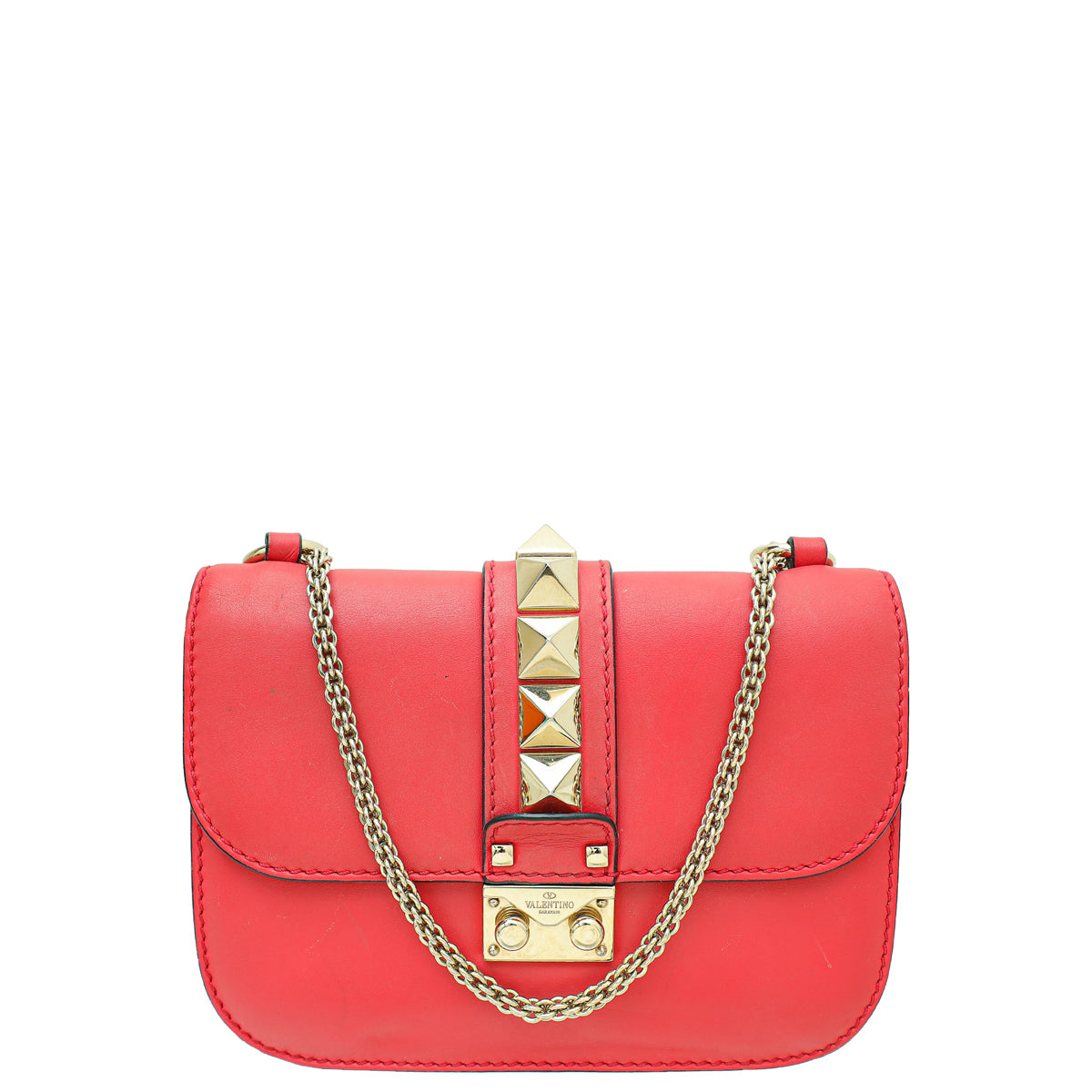 Valentino Red Glam Lock Rockstud Small Shoulder Bag-Valentino-THE CLOSET