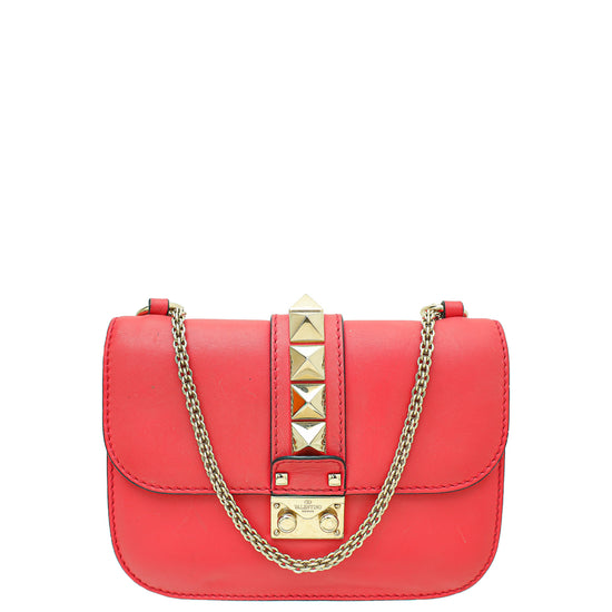 Valentino Red Glam Lock Rockstud Small Shoulder Bag