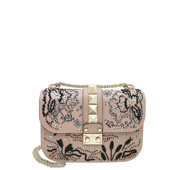 Valentino Poudre Glam Lock Beads and Sequins Embellished Small Flap Bag