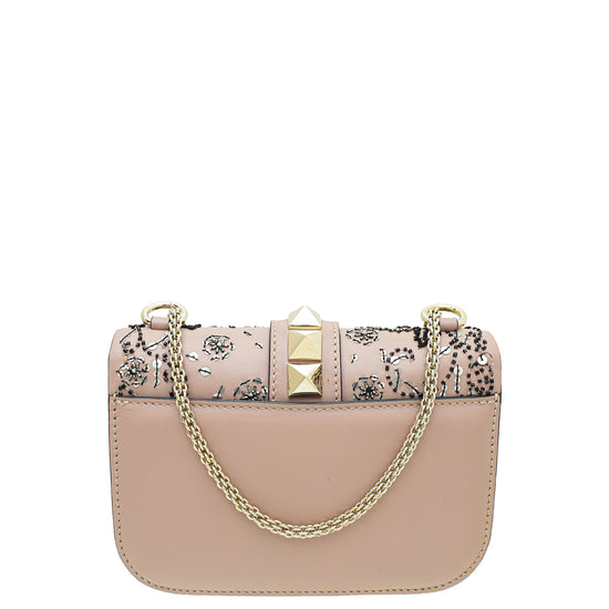 Valentino Poudre Glam Lock Beads and Sequins Embellished Small Flap Bag