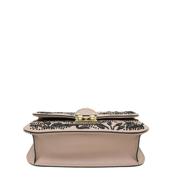 Valentino Poudre Glam Lock Beads and Sequins Embellished Small Flap Bag