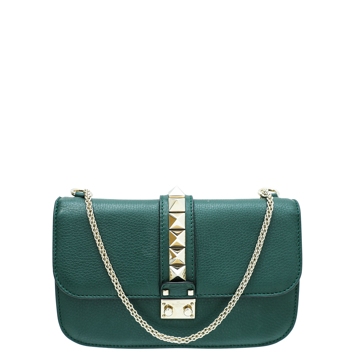 Valentino Forest Green Rockstud Glam Lock Flap Medium Bag-Valentino-THE CLOSET
