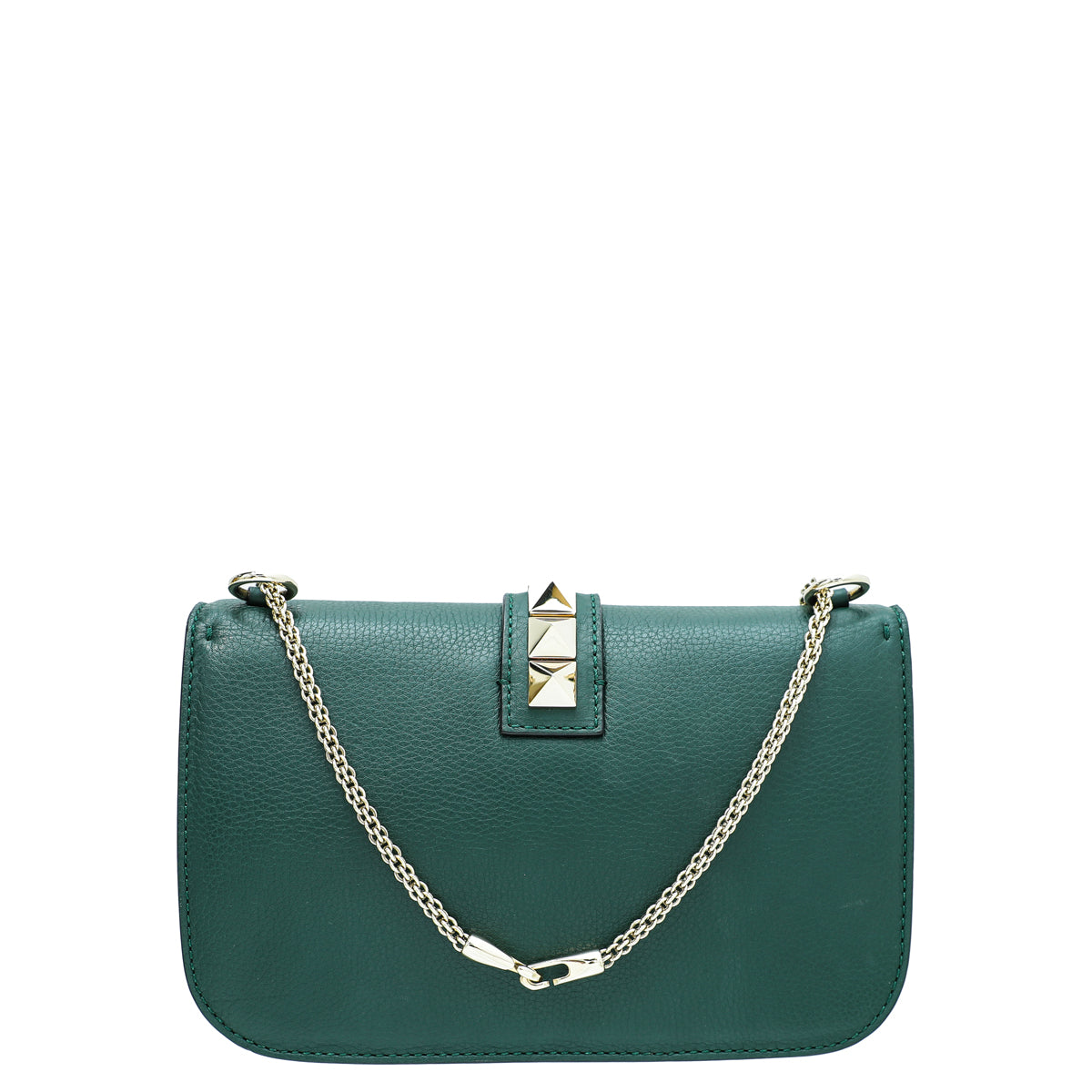 Valentino Forest Green Rockstud Glam Lock Flap Medium Bag-Valentino-THE CLOSET