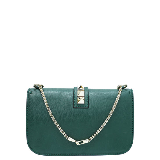 Valentino Forest Green Rockstud Glam Lock Flap Medium Bag