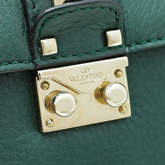 Valentino Forest Green Rockstud Glam Lock Flap Medium Bag