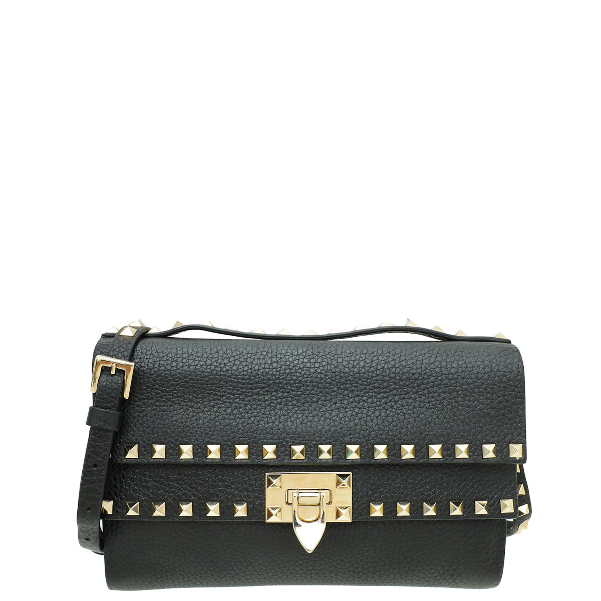 Valentino Black Rockstud Double Flap Crossbody Bag-Valentino-THE CLOSET