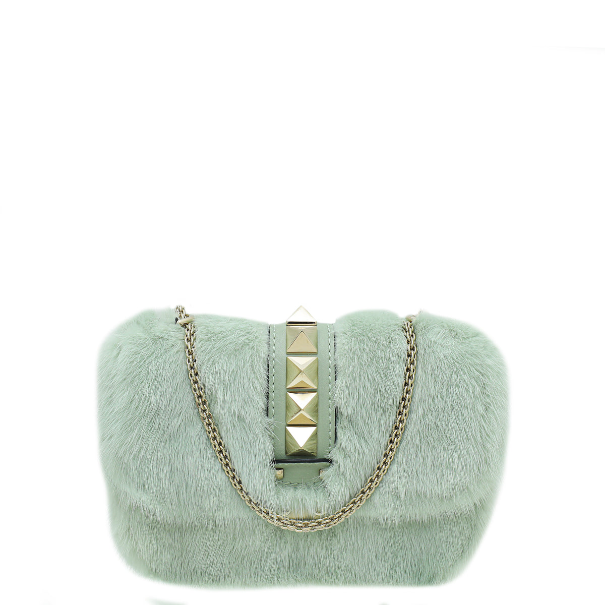 Valentino Mint Green Mink Fur Glamlock Small Bag-Valentino-THE CLOSET