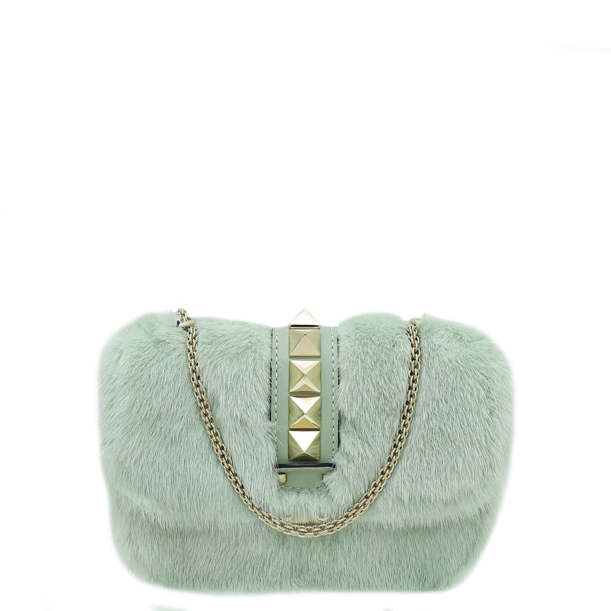 Valentino Mint Green Mink Fur Glamlock Small Bag