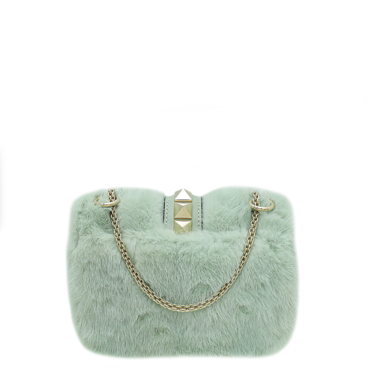 Valentino Mint Green Mink Fur Glamlock Small Bag-Valentino-THE CLOSET