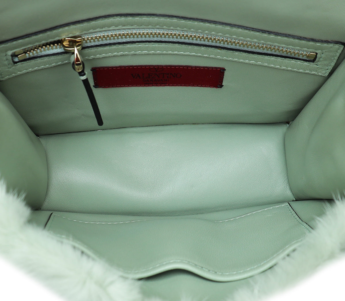 Valentino Mint Green Mink Fur Glamlock Small Bag