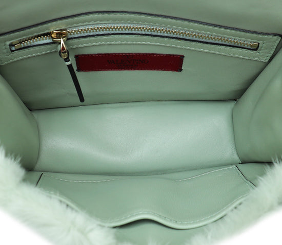 Valentino Mint Green Mink Fur Glamlock Small Bag