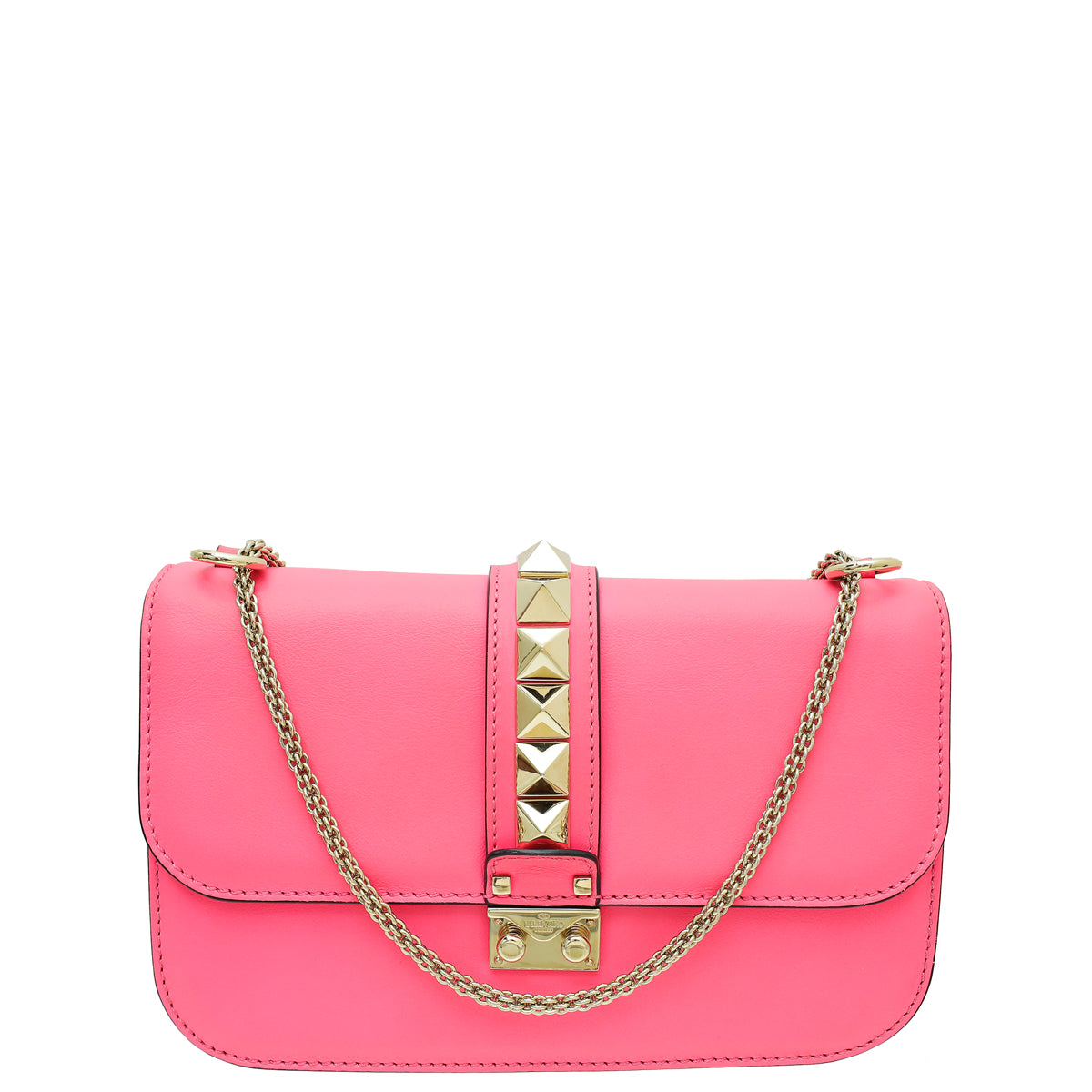 Valentino Bright Pink Glam Lock Rockstud Chain Flap Medium Bag-Valentino-THE CLOSET