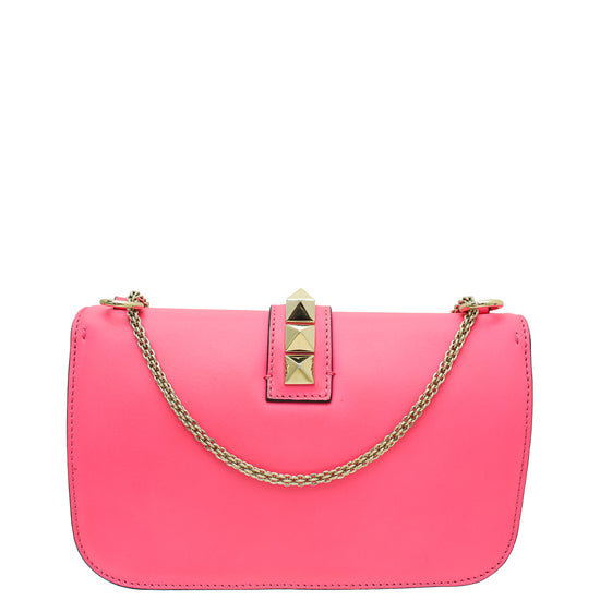 Valentino Bright Pink Glam Lock Rockstud Chain Flap Medium Bag