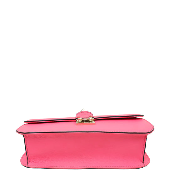 Valentino Bright Pink Glam Lock Rockstud Chain Flap Medium Bag