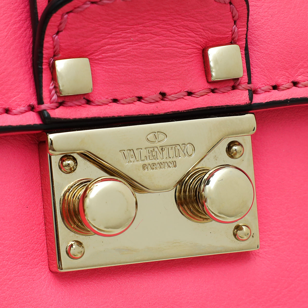 Valentino Bright Pink Glam Lock Rockstud Chain Flap Medium Bag