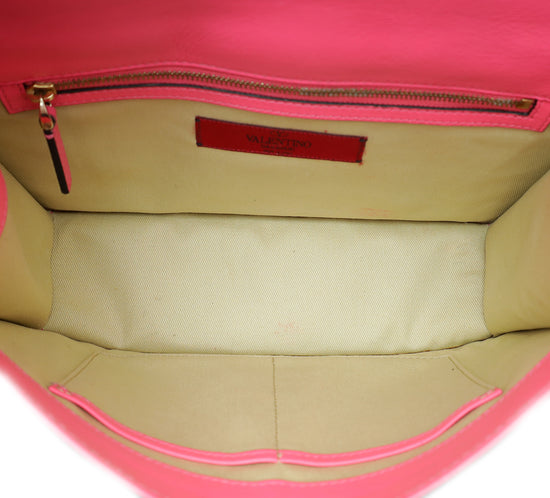 Valentino Bright Pink Glam Lock Rockstud Chain Flap Medium Bag