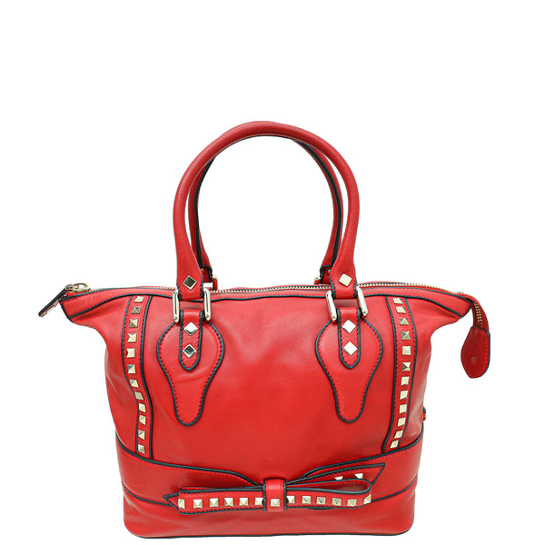 Valentino Red Rockstud Bow Satchel Bag THE CLOSET