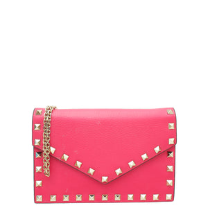 Valentino Fuchsia Rockstud Envelope Chain Crossbody Bag