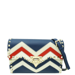 Valentino Tricolor Rockstud Chevron Print Flap Shoulder Bag