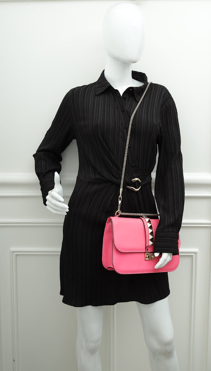 Valentino Hot Pink Glam Lock Medium Flap Bag