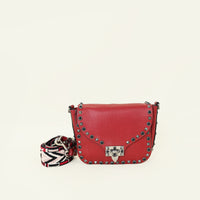 Valentino Red Guitar Rolling Rockstud Crossbody Bag