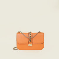 Valentino Light Orange Rockstud Glam Lock Flap Medium Bag