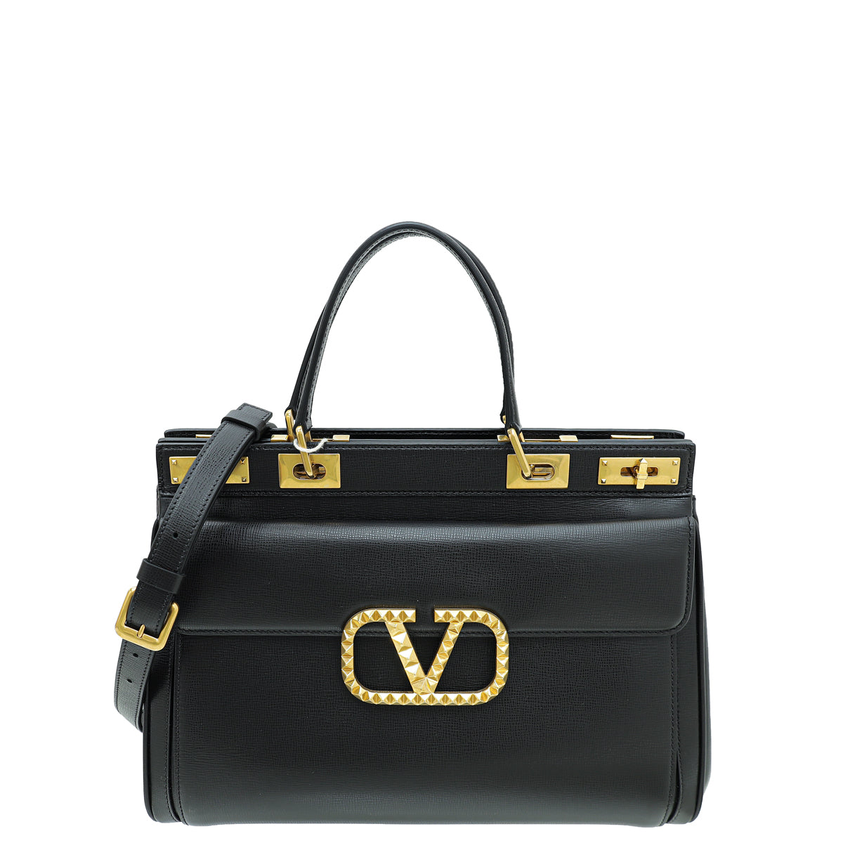 Valentino Black Rockstud Alcove Top-Handle Large Bag-Valentino-THE CLOSET