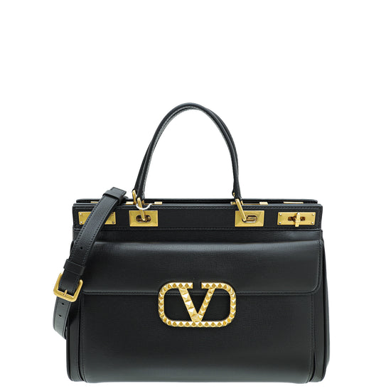 Valentino Black Rockstud Alcove Top-Handle Large Bag