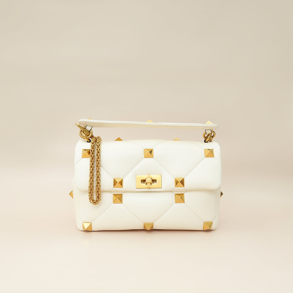 Valentino Light Ivory Roman Stud The Shoulder Bag-Valentino-THE CLOSET