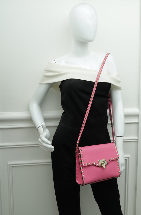 Valentino Pink Vitello Rockstud Crossbody Medium Bag