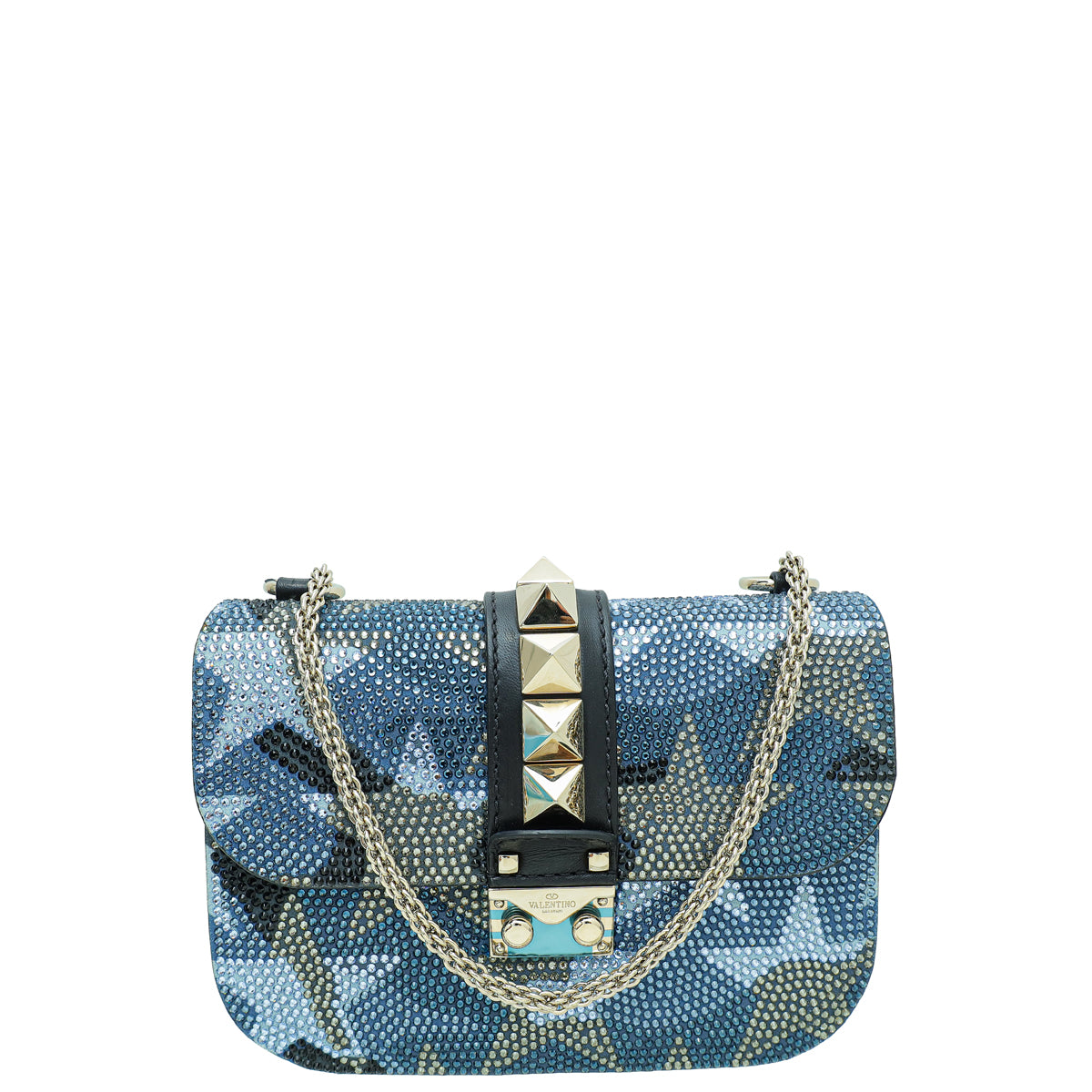 Valentino Bicolor Crystal Glam Lock Rockstud Small Shoulder Bag-Valentino-THE CLOSET