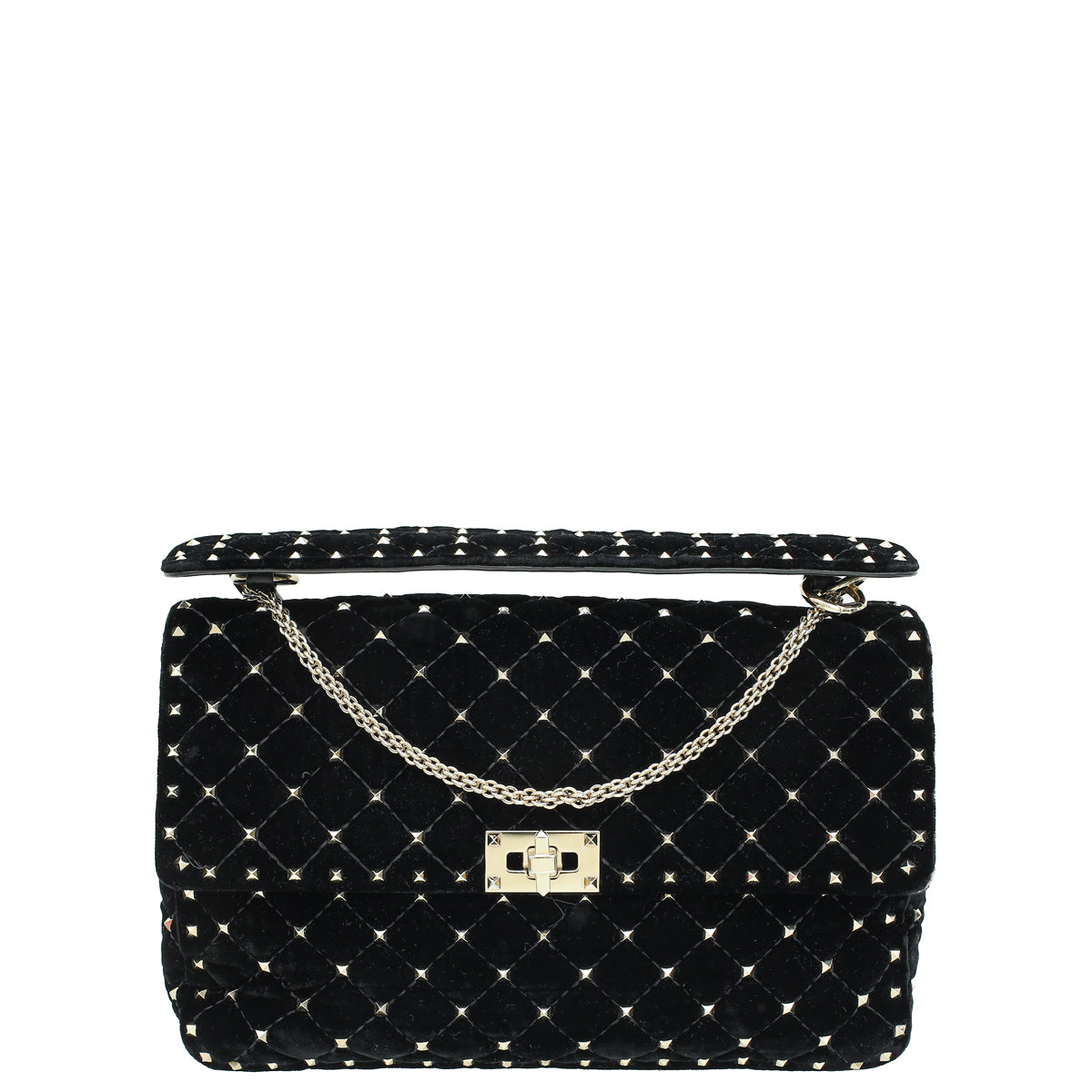 Valentino Black Rockstud Spike Flap Large Shoulder Bag