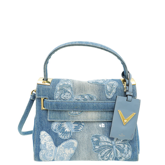 lette transmission Høre fra Valentino Blue Denim Butterfly Embroidered My Rockstud Frame Small Bag –  The Closet